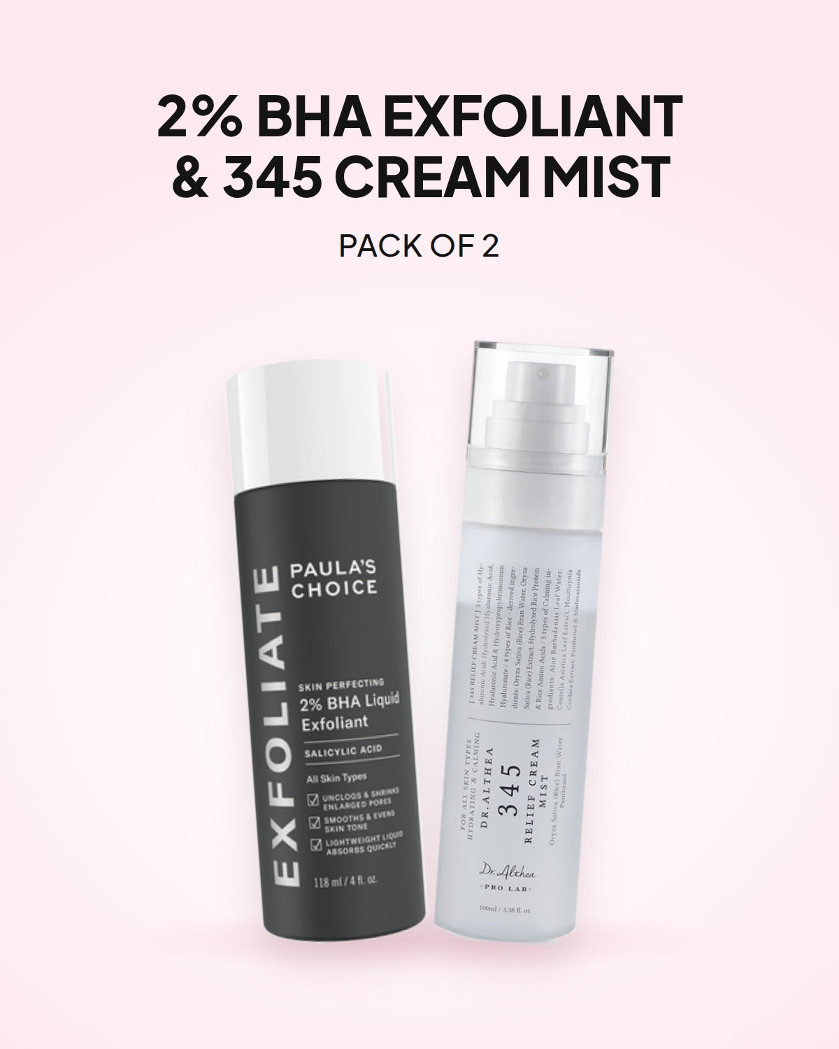 Paula's Choice 2% BHA Exfoliant and Dr.Althea 345 Relief Cream Mist, pack of 2